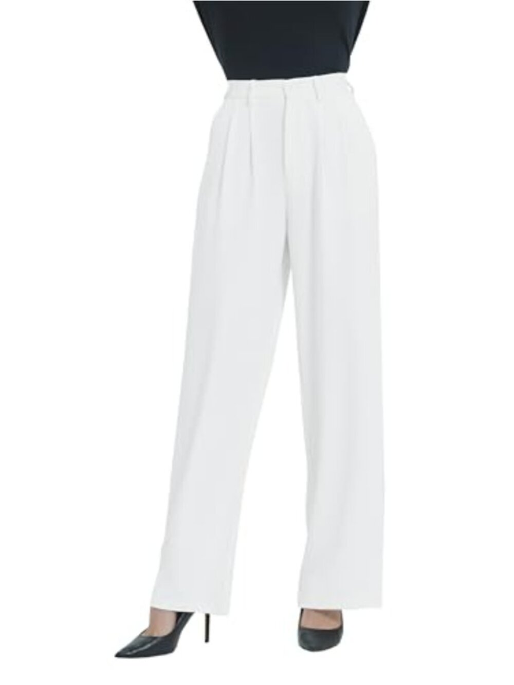 High Waist Straight Leg Dress Pants Office Work Trousers Elastic Back Waist